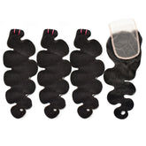 Body Wave Raw Hair 3 Bundles With 4x4 Transparent Lace Closure