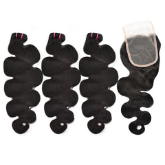 Body Wave Raw Hair 3 Bundles With 4x4 Transparent Lace Closure