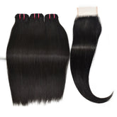 Straight Raw Hair 3 Bundles With 4x4 Transparent Lace Closure