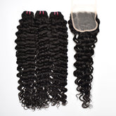 Raw Hair Water Wave Hair 3 Bundles With 4x4 Transparent Lace Closure