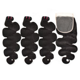Raw Hair Body Wave Hair 3 Bundles With 5x5 Transparent Lace Closure High Quality Hair