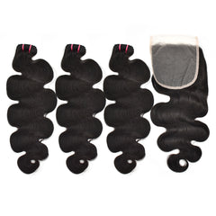 Raw Hair Body Wave Hair 3 Bundles With 5x5 Transparent Lace Closure High Quality Hair