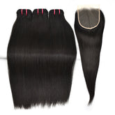 Raw Hair Straight Hair 3 Bundles With 5x5 Transparent Lace Closure
