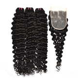 Raw Hair Water Wave Hair 3 Bundles With 5x5 Transparent Lace Closure High Quality Hair