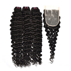 Raw Hair Water Wave Hair 3 Bundles With 5x5 Transparent Lace Closure High Quality Hair