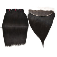 Raw Hair Straight Hair 3 Bundles With 13x4 HD Lace Frontal High Quality Hair