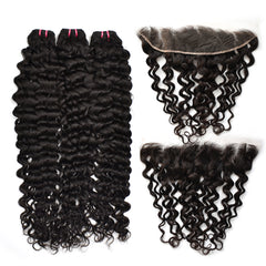 Raw Hair Water Wave Hair 3 Bundles With 13x4 HD Lace Frontal High Quality Hair