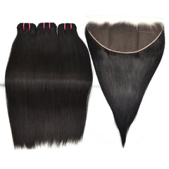 Raw Hair Straight Hair 3 Bundles With 13x6 HD Lace Frontal High Quality Hair