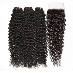 Raw Hair Curly Hair 3 Bundles With 4x4 HD Lace Closure High Quality Hair