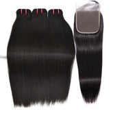Raw Hair Straight Hair 3 Bundles With 4x4 HD Lace Closure High Quality Hair
