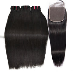Raw Hair Straight Hair 3 Bundles With 4x4 HD Lace Closure High Quality Hair
