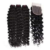 Raw Hair Water Wave Hair 3 Bundles With 4x4 HD Lace Closure High Quality Hair