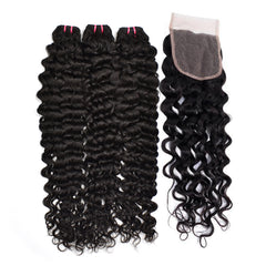 Raw Hair Water Wave Hair 3 Bundles With 4x4 HD Lace Closure High Quality Hair