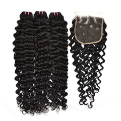 Raw Hair Water Wave Hair 3 Bundles With 5x5 HD Lace Closure High Quality Hair