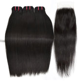 Raw Hair Straight Hair 3 Bundles With 6x6 HD Lace Closure High Quality Hair