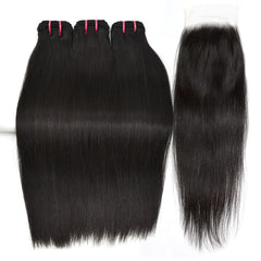 Raw Hair Straight Hair 3 Bundles With 6x6 HD Lace Closure High Quality Hair