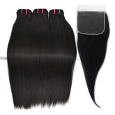 Raw Hair Straight Hair 3 Bundles With 7x7 HD Lace Closure High Quality Hair
