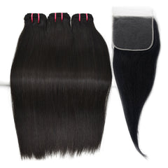 Raw Hair Straight Hair 3 Bundles With 7x7 HD Lace Closure High Quality Hair