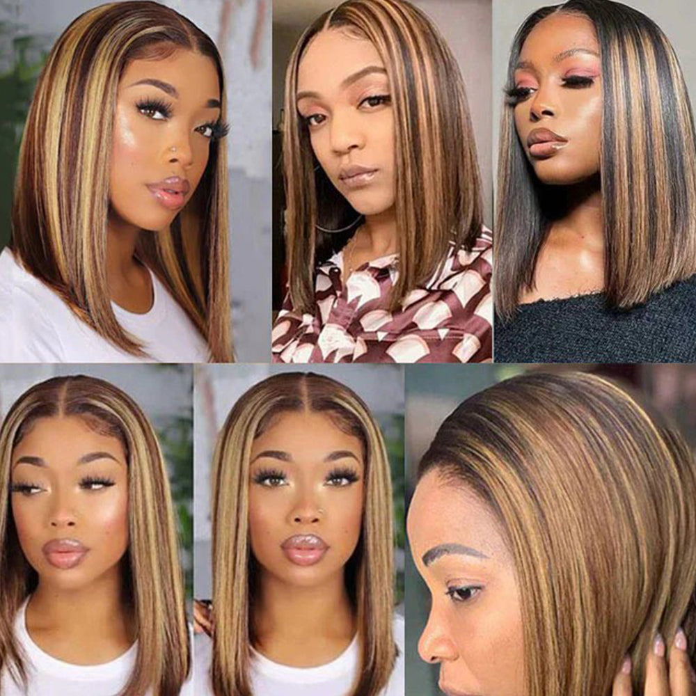 Straight 4T4/27 Color 13×4 Transparent Lace Bob Wigs Human Hair Wig