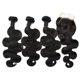 Body Wave Hair 3 Bundles With 4x4 Transparent Lace Closure High Quality Brazilian Virgin Hair