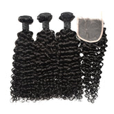 Curly Hair 3 Bundles With 4x4 Transparent Lace Closure High Quality Brazilian Virgin Hair