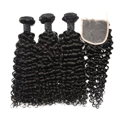 Curly Hair 3 Bundles With 4x4 Transparent Lace Closure High Quality Brazilian Virgin Hair