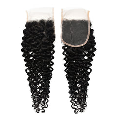 Raw Hair Curly Hair 3 Bundles With 4x4 Transparent Lace Closure