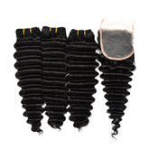 Deep Wave Hair 3 Bundles With 4x4 Transparent Lace Closure High Quality Brazilian Virgin Hair