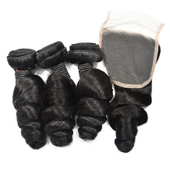 Loose Wave Hair 3 Bundles With 4x4 Transparent Lace Closure High Quality Brazilian Virgin Hair
