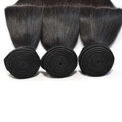 Straight Hair 3 Bundles With 4x4 Transparent Lace Closure High Quality Brazilian Virgin Hair