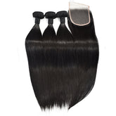 Straight Hair 3 Bundles With 4x4 Transparent Lace Closure High Quality Brazilian Virgin Hair