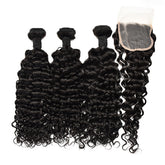 Water Wave Hair 3 Bundles With 4x4 Transparent Lace Closure High Quality Brazilian Virgin Hair