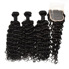 Water Wave Hair 3 Bundles With 4x4 Transparent Lace Closure High Quality Brazilian Virgin Hair