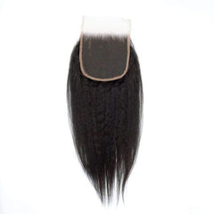 Kinky Straight Hair 3 Bundles With 5x5 Transparent Lace Closure