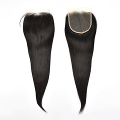 Raw Hair Straight Hair 3 Bundles With 5x5 Transparent Lace Closure