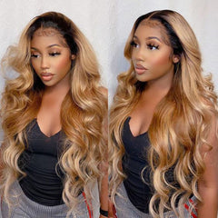 Body Wave 1BT27 Color 13×4 Transparent Lace Front Wigs Human Hair Wig 150%