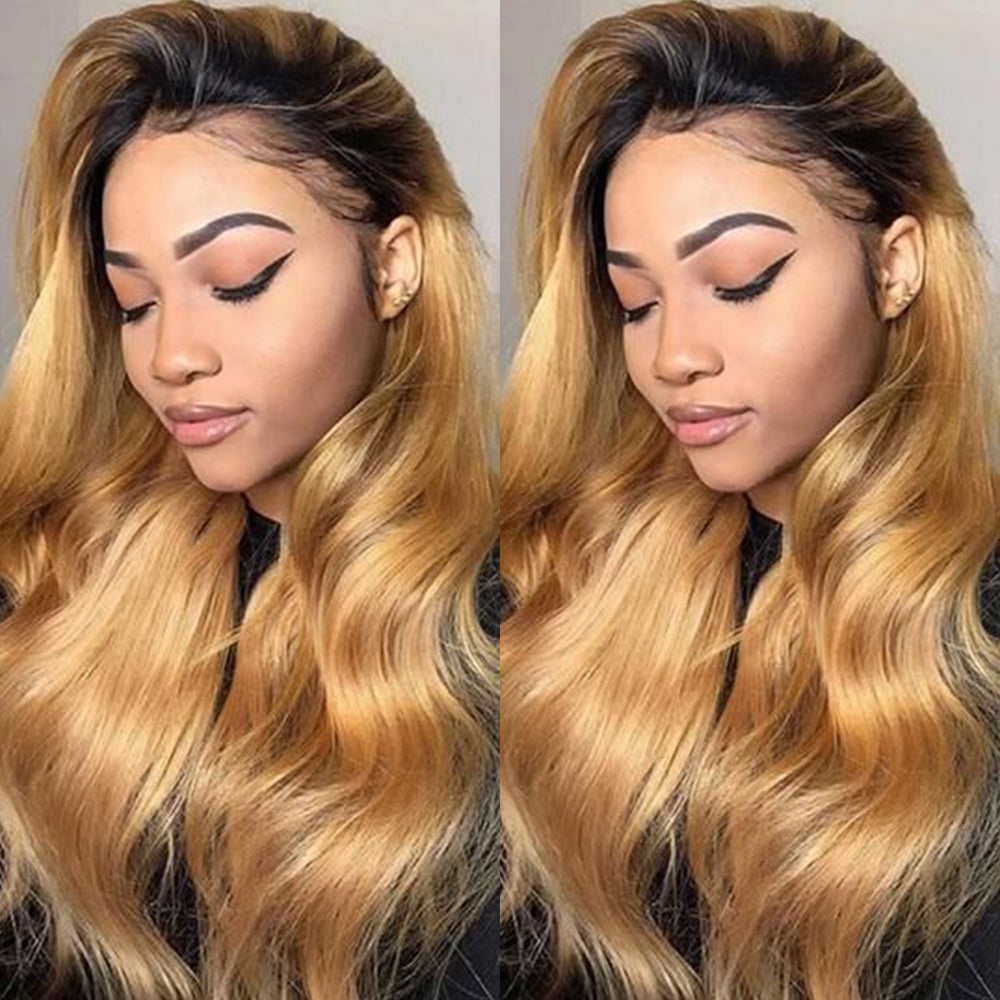 Body Wave 1BT27 Color 13×4 Transparent Lace Front Wigs Human Hair Wig 150%