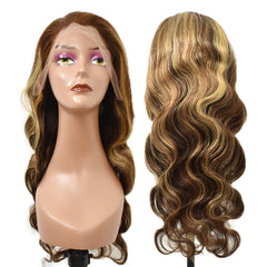 Body Wave 4/4T27 Color 13×4 Transparent Lace Front Wigs Human Hair Wig 150%
