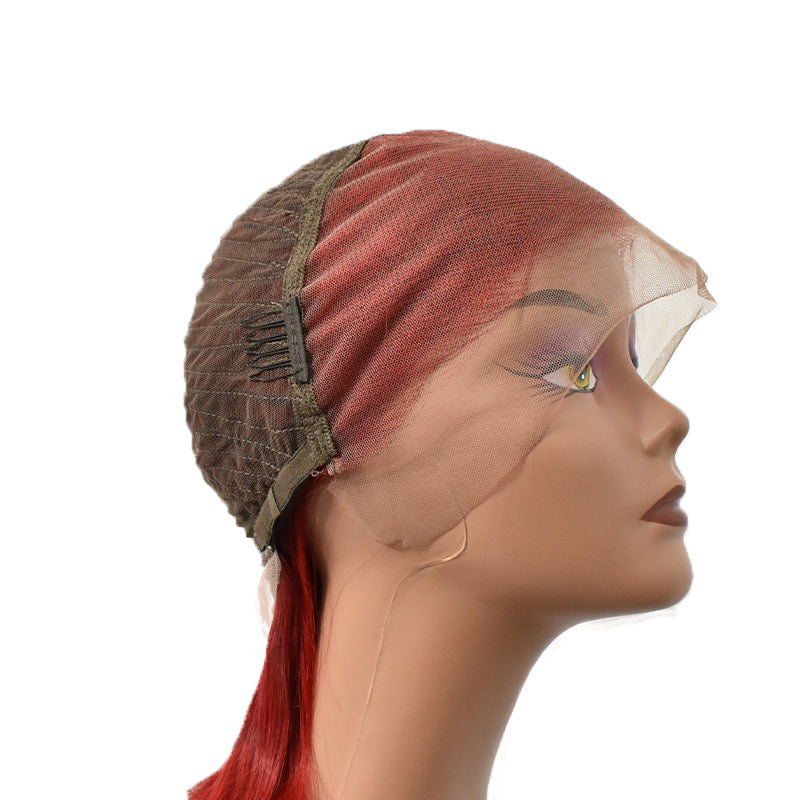 Straight Red Color 13×4 Transparent Lace Bob Wigs Human Hair Wig