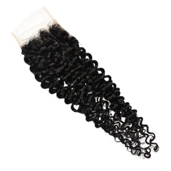 Curly Hair 3 Bundles With 4x4 Transparent Lace Closure High Quality Brazilian Virgin Hair