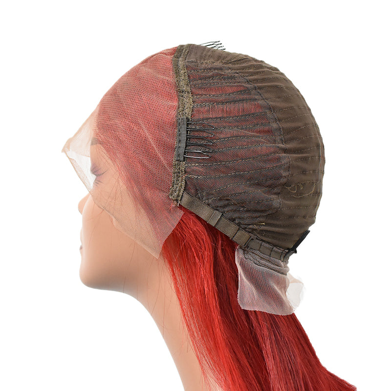 Straight Red Color 13×4 Transparent Lace Bob Wigs Human Hair Wig