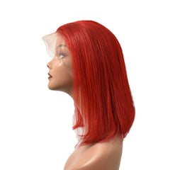 Straight Red Color 13×4 Transparent Lace Bob Wigs Human Hair Wig