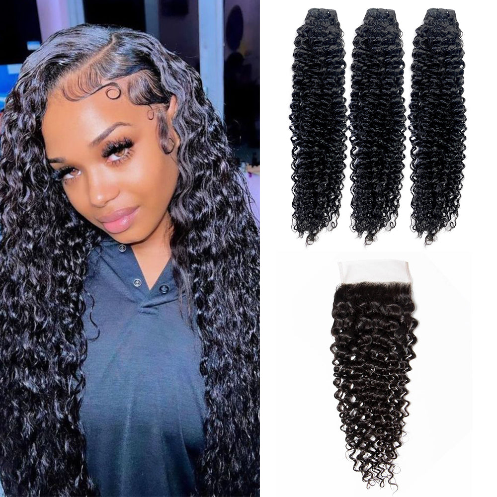 Raw Hair Curly Hair 3 Bundles With 4x4 HD Lace Closure High Quality Hair