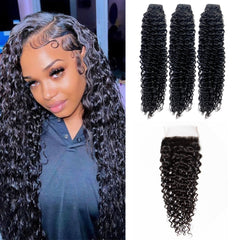 Raw Hair Curly Hair 3 Bundles With 4x4 HD Lace Closure High Quality Hair