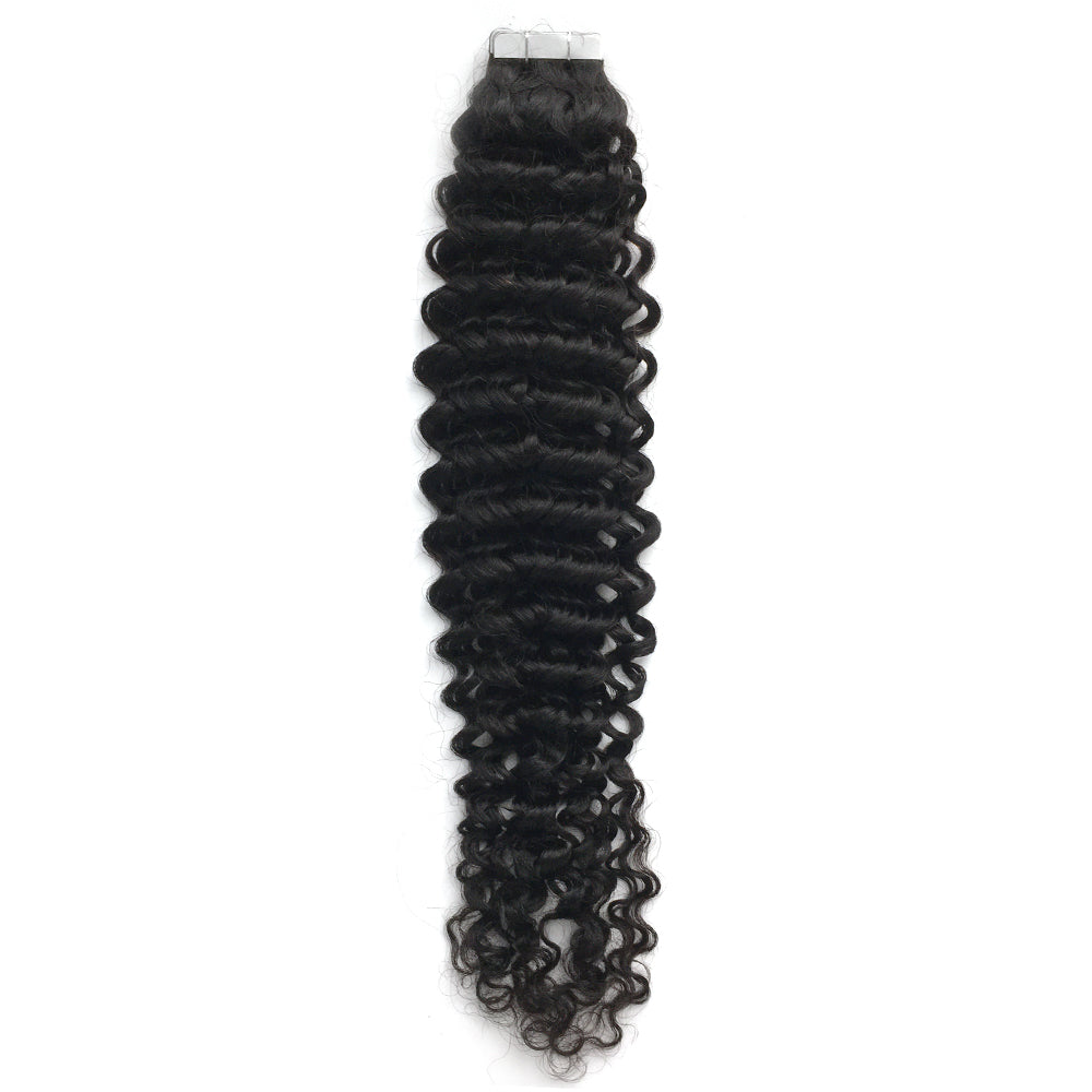 Curly Tape In Hair Extensions Virgin Human Hair 50g