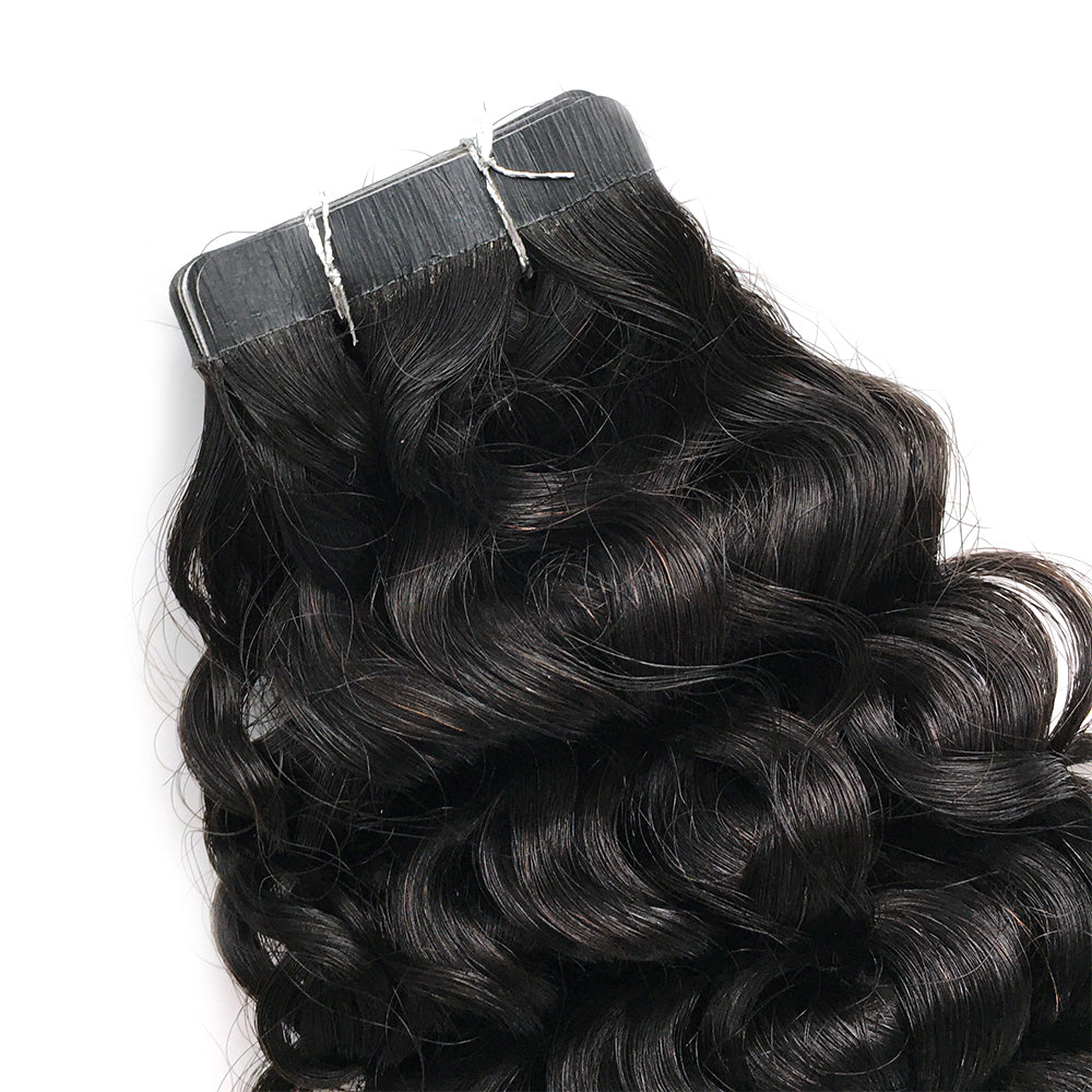 Curly Tape In Hair Extensions Virgin Human Hair 50g