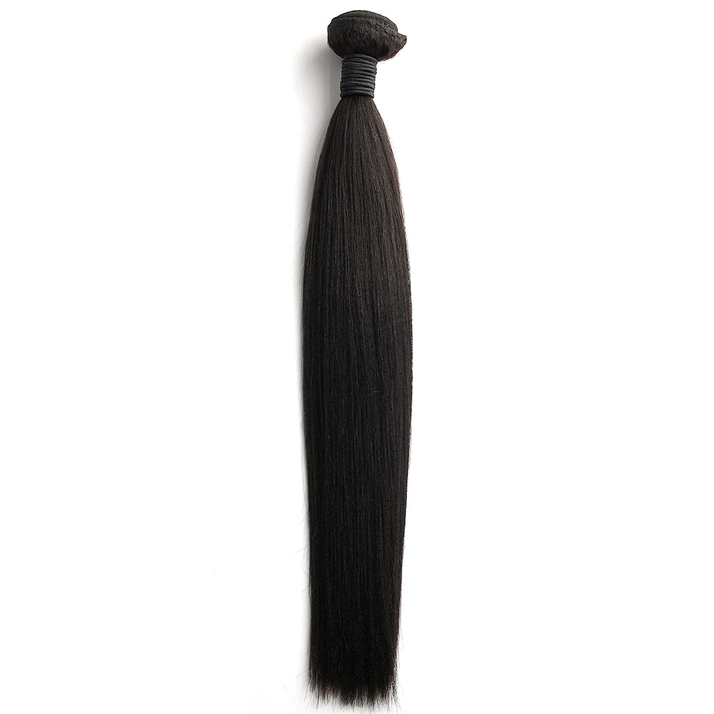 Yaki Straight Hair 3 Bundles With 5x5 Transparent Lace Closure