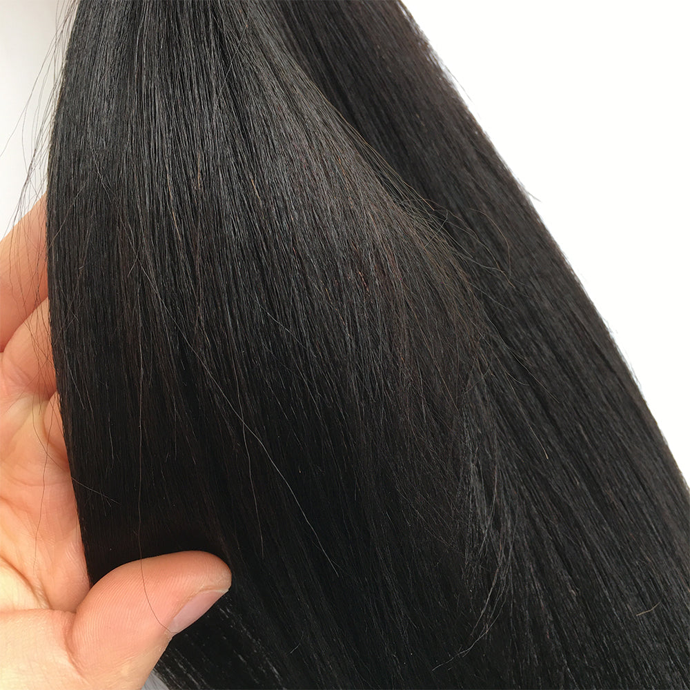 Yaki Straight Hair 3 Bundles With 5x5 Transparent Lace Closure
