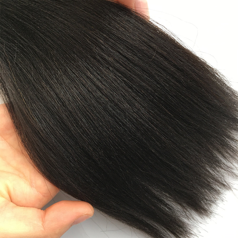Yaki Straight Hair 3 Bundles With 5x5 Transparent Lace Closure