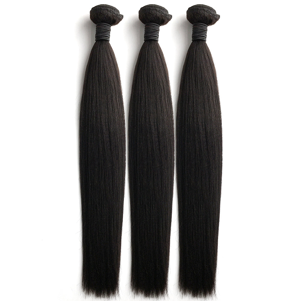Yaki Straight Hair 3 Bundles With 5x5 Transparent Lace Closure